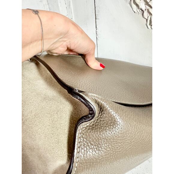 Celine Trapeze Souris Drummed Leather Top Handle Medium Flap Handbag Gray - Picture 14 of 16